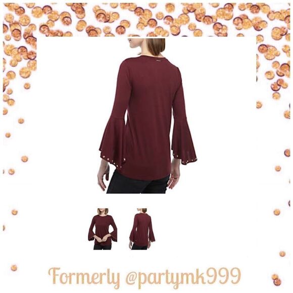 Michael Kors Merlot Gold Studs Flare Sleeves Top - Picture 5 of 8